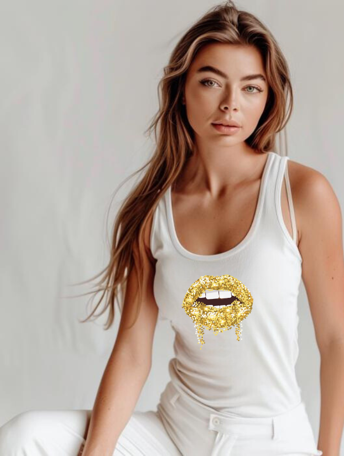 Golden White Racerback Built-in Bra Top (gold)