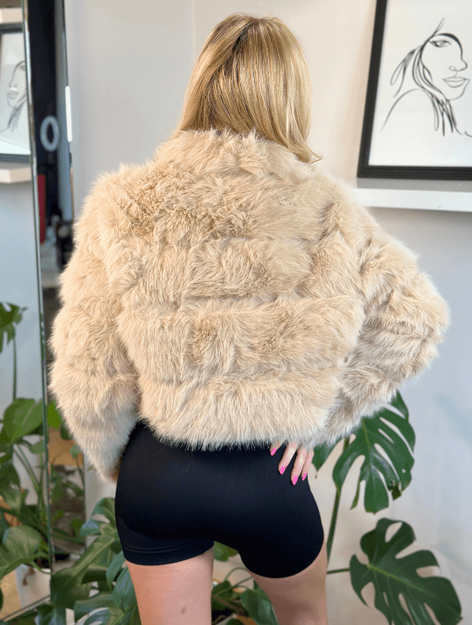 ESPRESSO FAUX FUR CROP JACKET - TONED