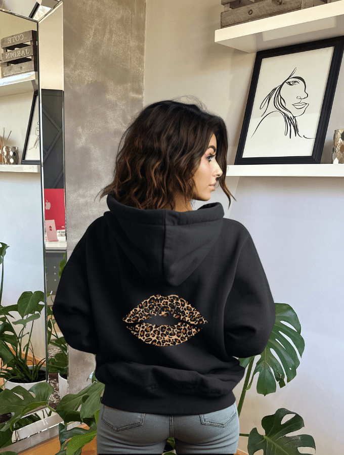 LEOPARD KISS SUMMER HOODIE BLACK