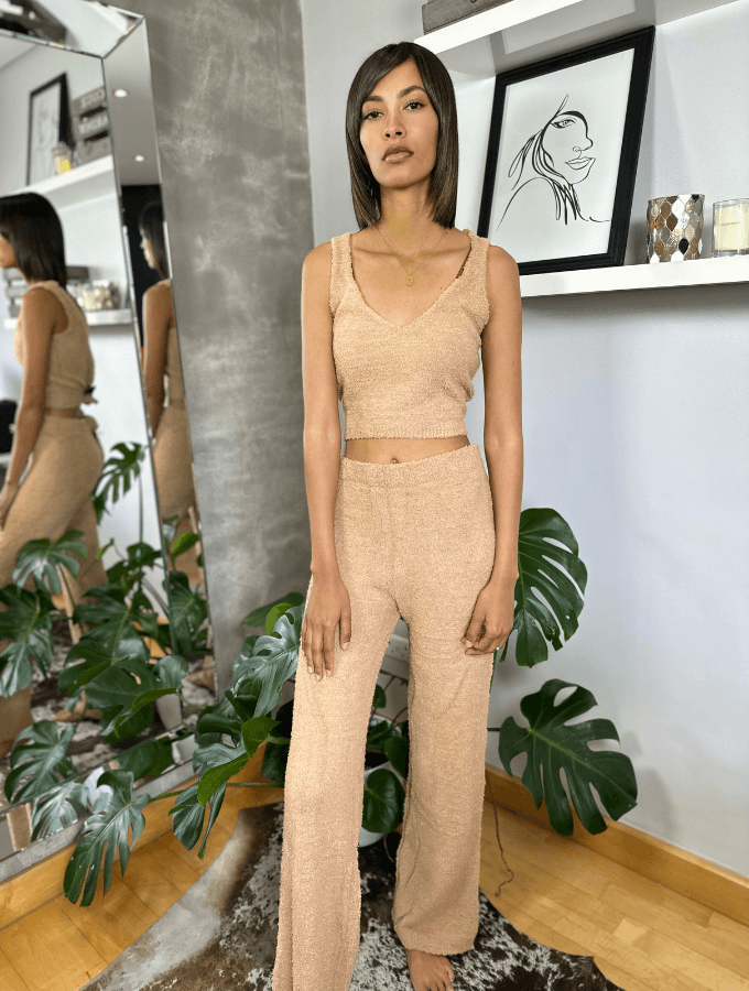 THREE PIECE LOUNGE WEAR SET-BROWN - TONED