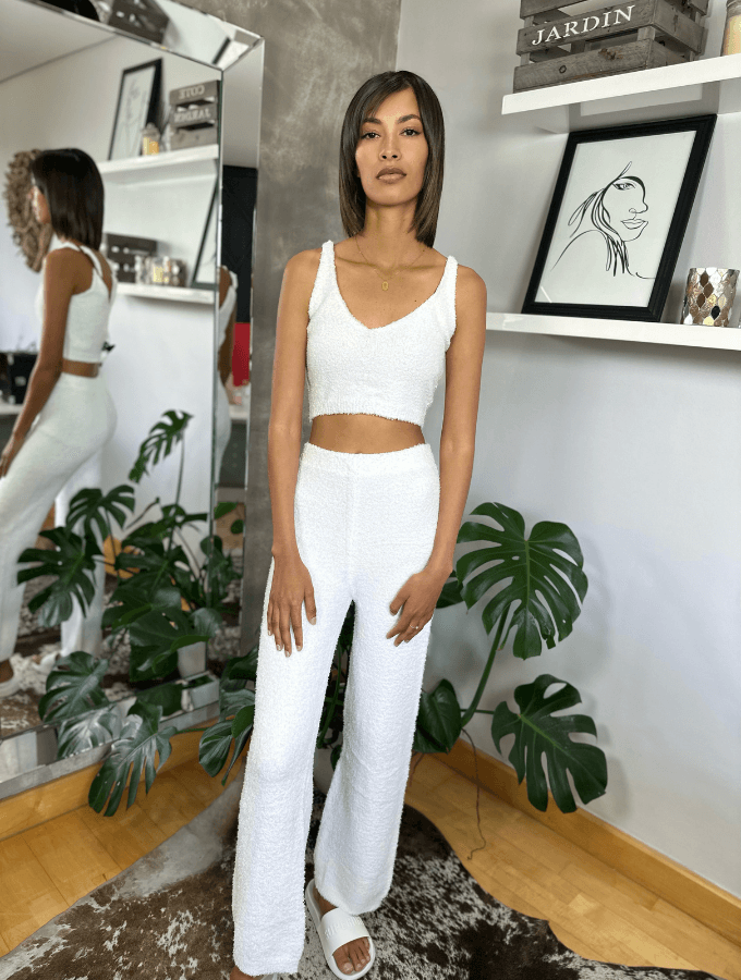 THREE PIECE LOUNGE WEAR SET-WHITE - TONED