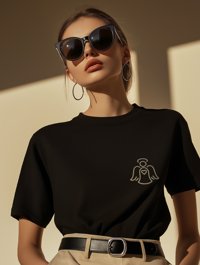 ANGEL WISHES ROUNDNECK TEE - BLACK