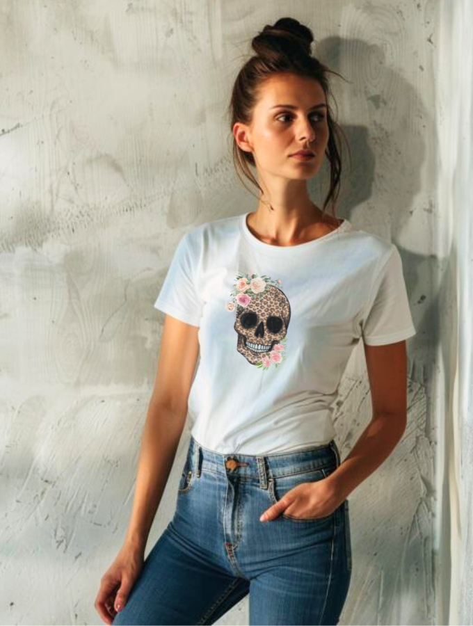 FLORAL SKULL FITTED TEE - WHITE