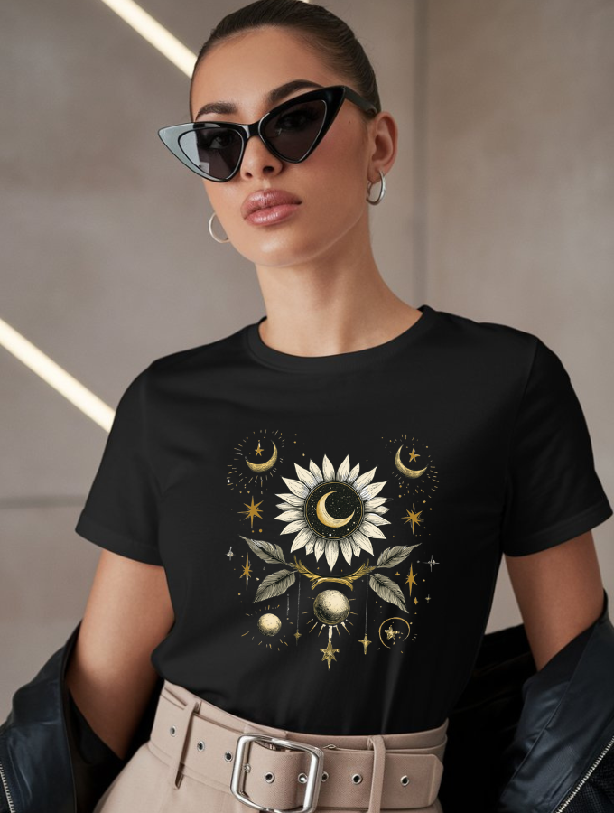 LUNAR BLOOM ROUNDNECK TEE - BLACK