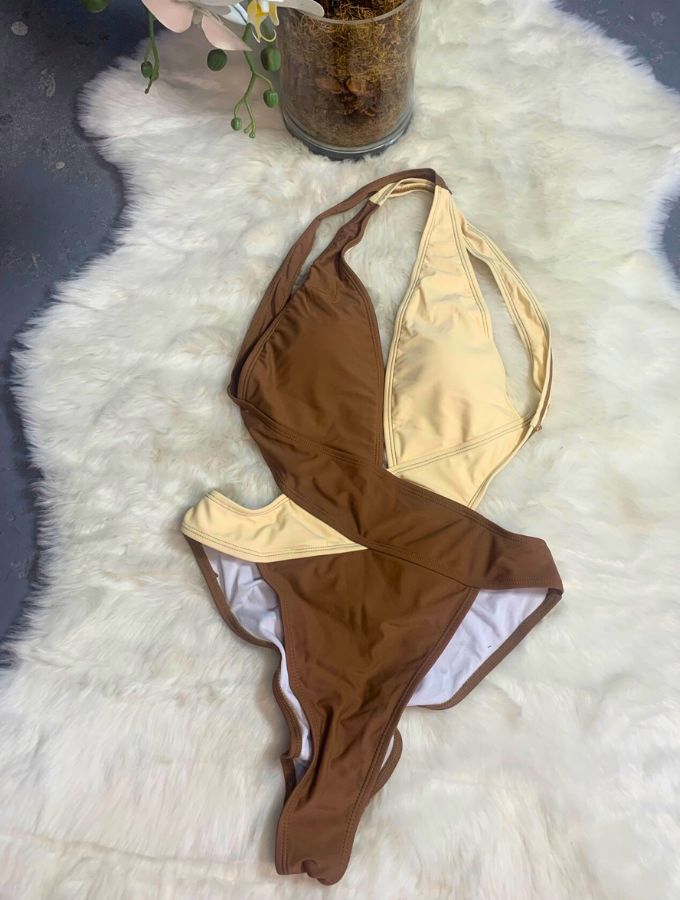 AGENT PROVOCATEUR CUT-OUT MONOKINI - BROWN & WHITE