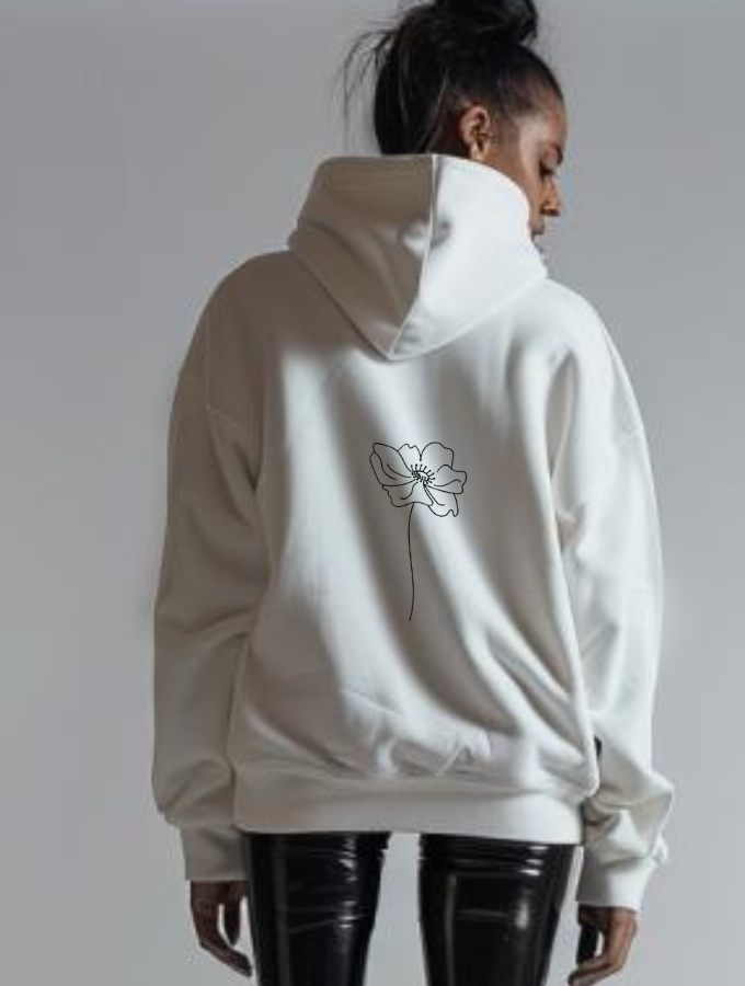 LINED FLOWER HOODIE - WHITE