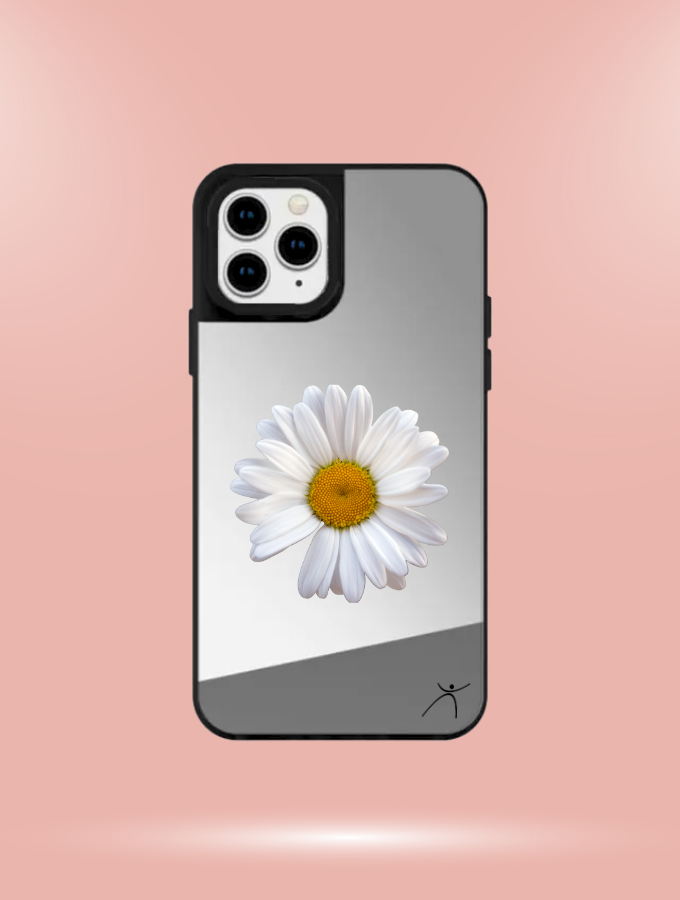 WHITE DAISY - IPHONE REFLECTIVE COVER - SILVER