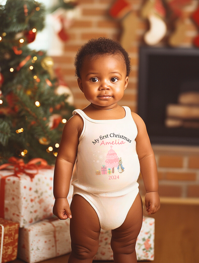 XMAS RABBIT CUSTOM BABY GROW - GIRL