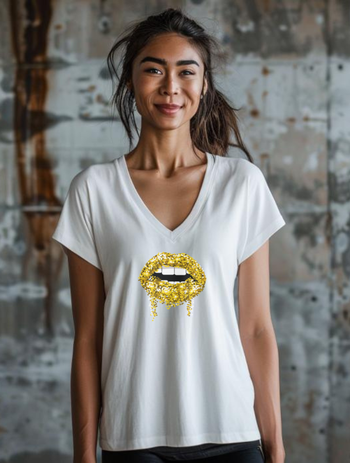 GOLDEN LIPS FITTED TEE - WHITE