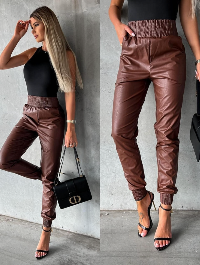 ROCK AND ROLL FAUX LEATHER JOGGERS - Toned - BOTTOMS