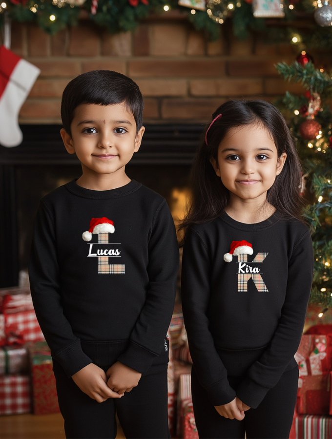 SANTA'S PLAID CUSTOM SWEATER - BLACK - KIDS