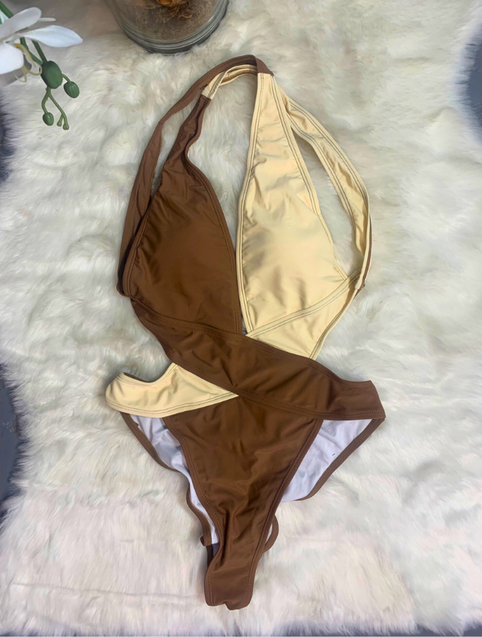 AGENT PROVOCATEUR CUT-OUT MONOKINI - BROWN & WHITE