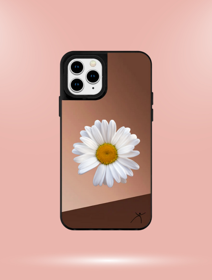 WHITE DAISY - IPHONE REFLECTIVE COVER - ROSE GOLD