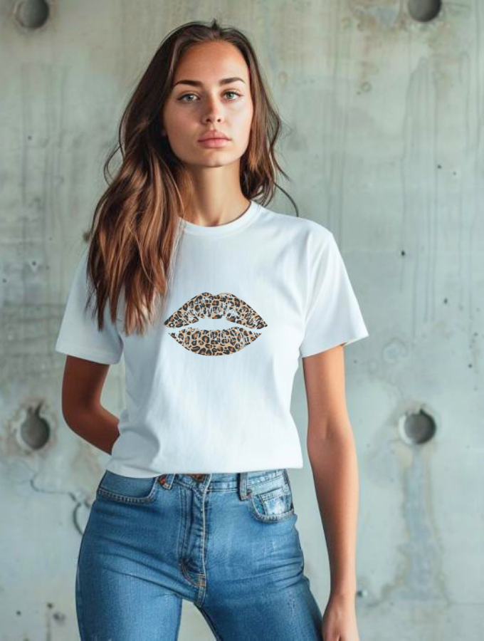 LEOPARD KISS FITTED TEE - WHITE
