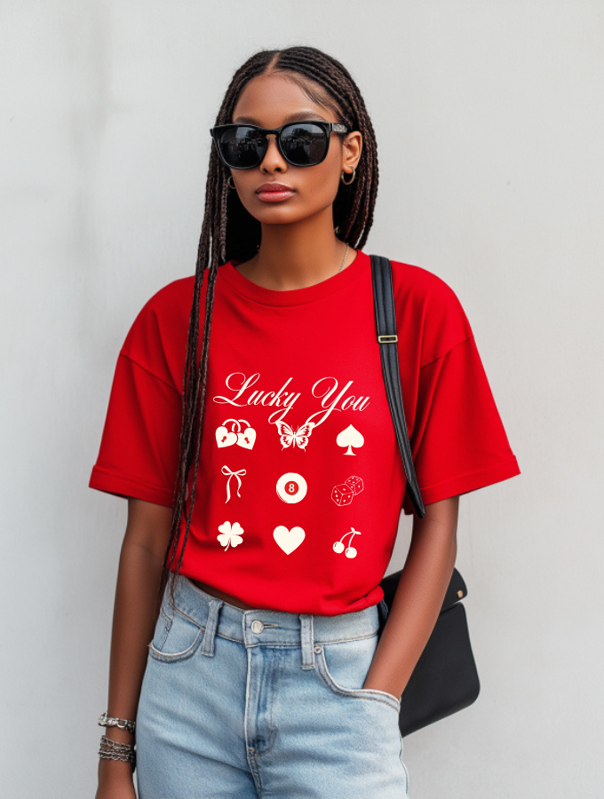 JUST LUCKY - ROUNDNECK TEE - RED