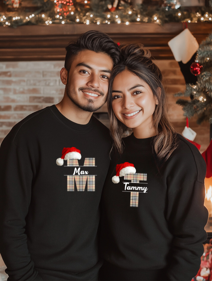 SANTA'S PLAID CUSTOM SWEATER - BLACK - UNISEX