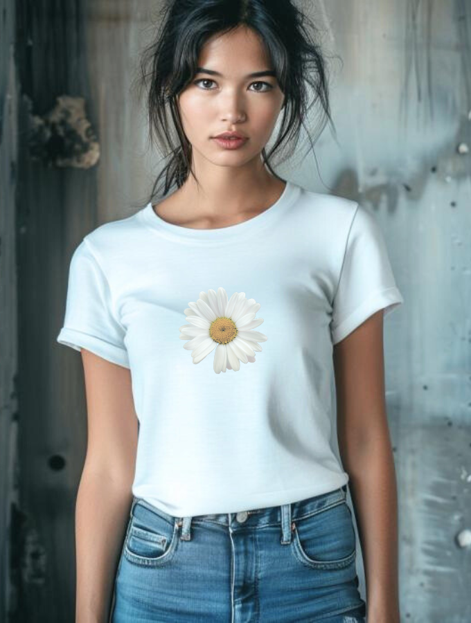 WHITE DAISY FITTED TEE - WHITE