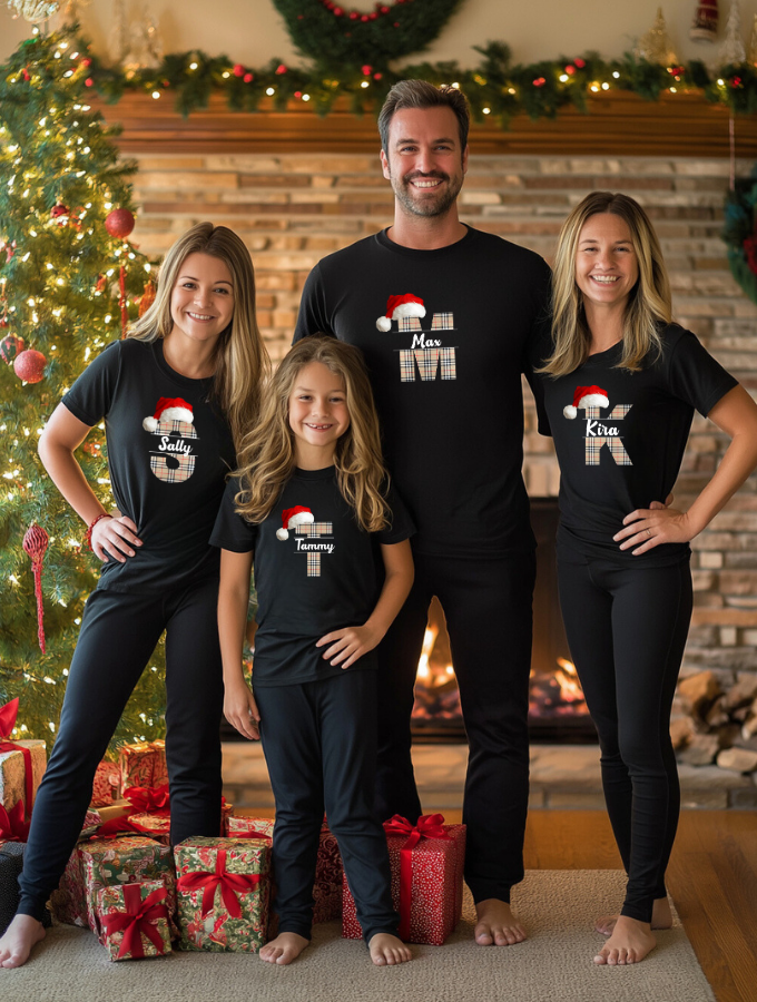 SANTA'S PLAID CUSTOM TEE - BLACK - KIDS