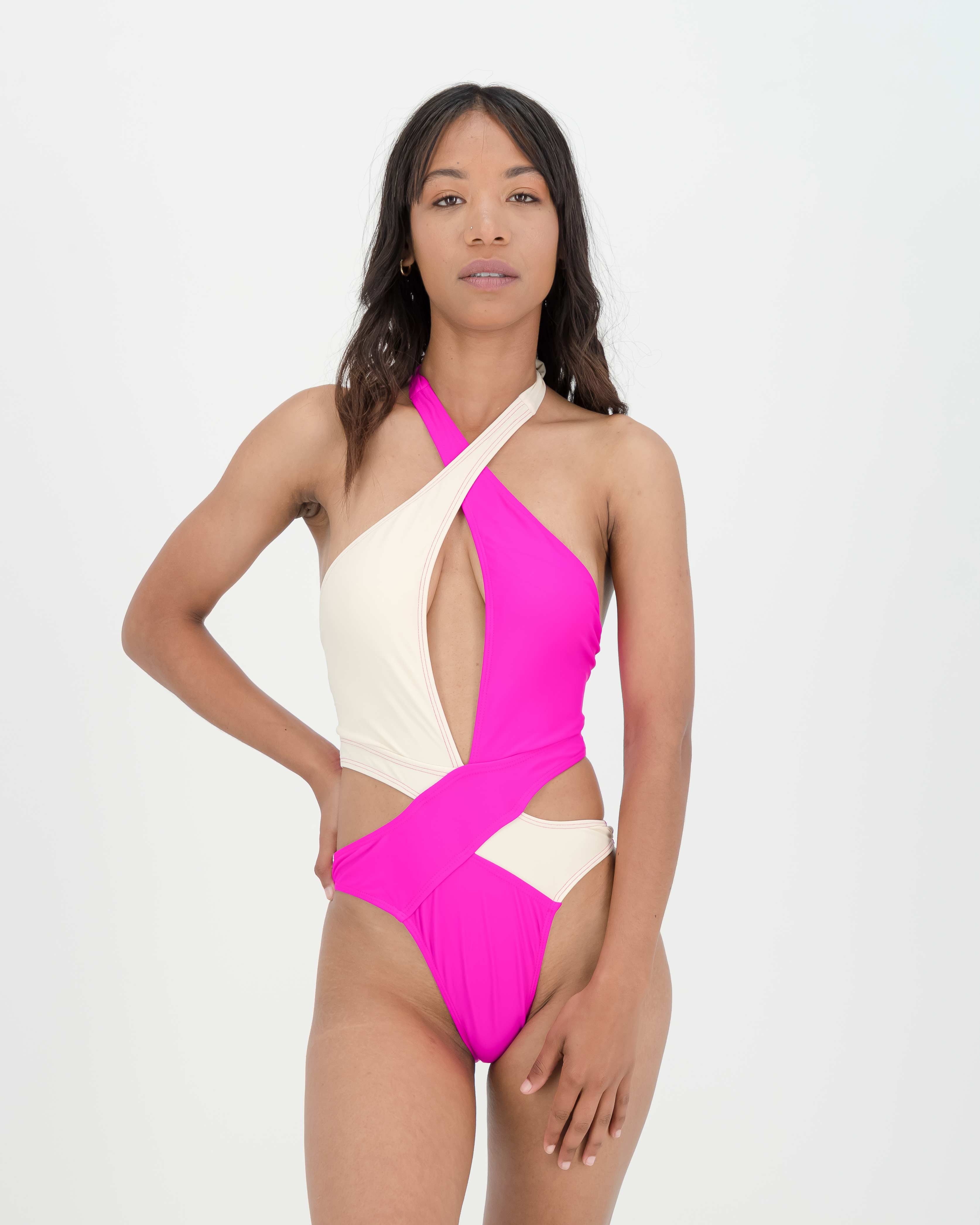 AGENT PROVOCATEUR CUT-OUT MONOKINI - PINK & WHITE