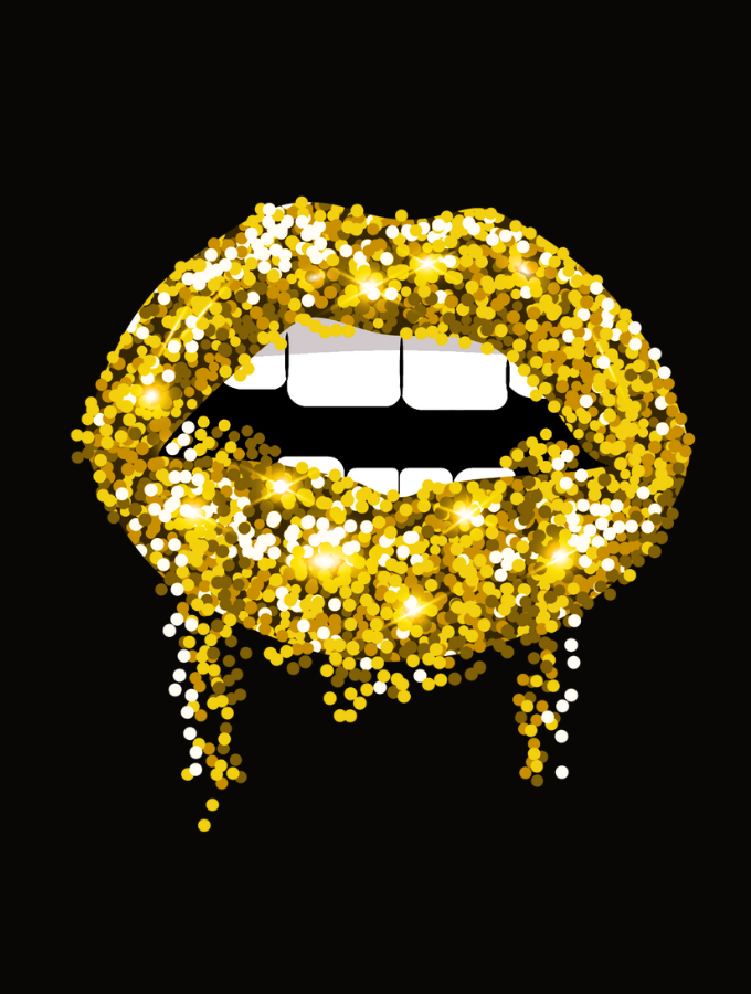 GOLDEN LIPS FITTED TEE - BLACK