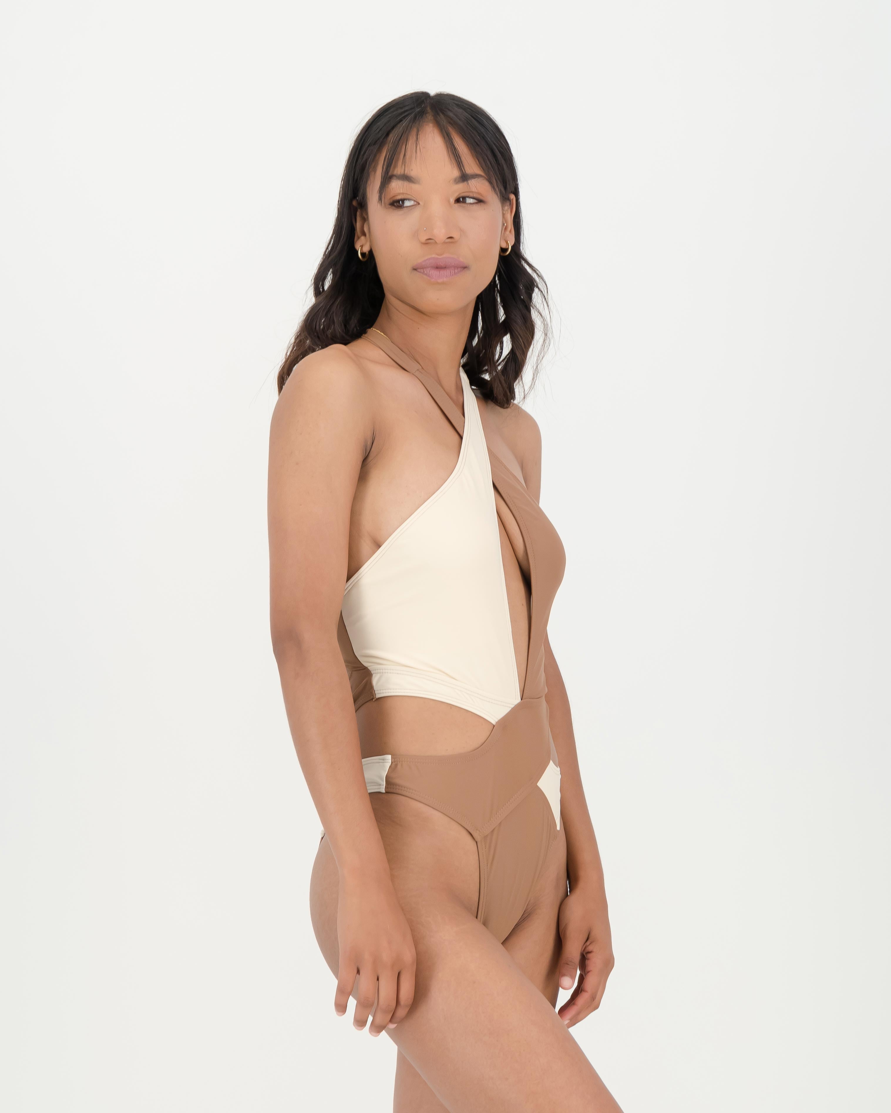 AGENT PROVOCATEUR CUT-OUT MONOKINI - BROWN & WHITE