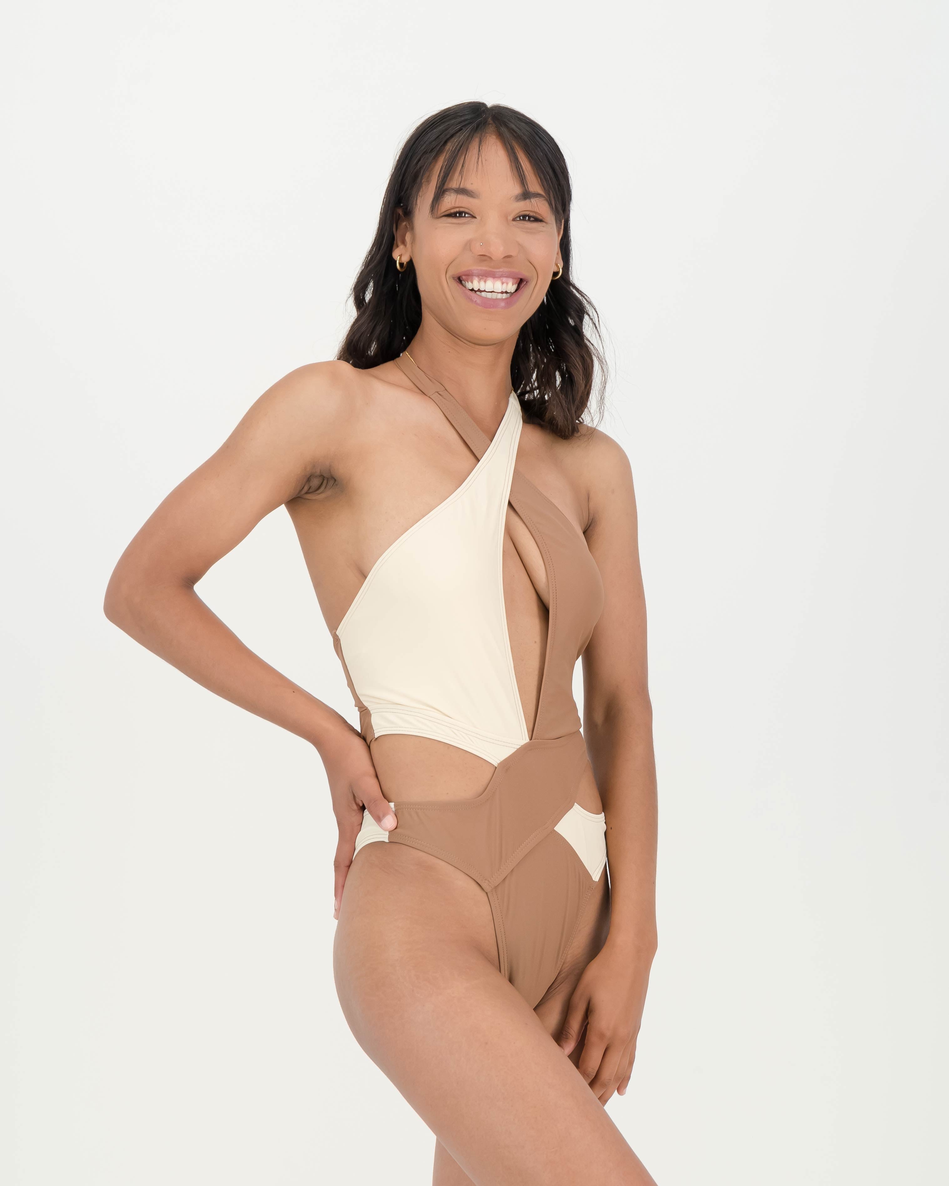 AGENT PROVOCATEUR CUT-OUT MONOKINI - BROWN & WHITE