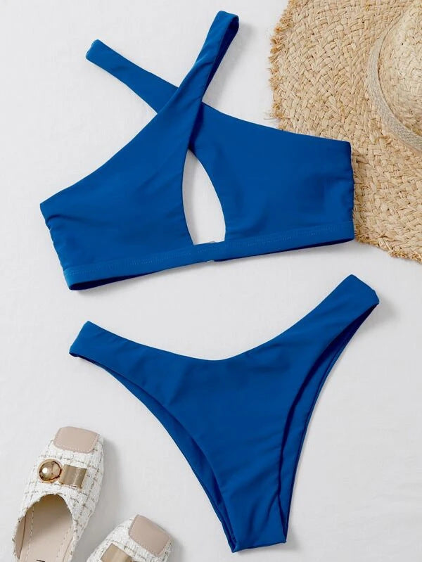 CROSS-OVER SHOULDER BIKINI - BLUE