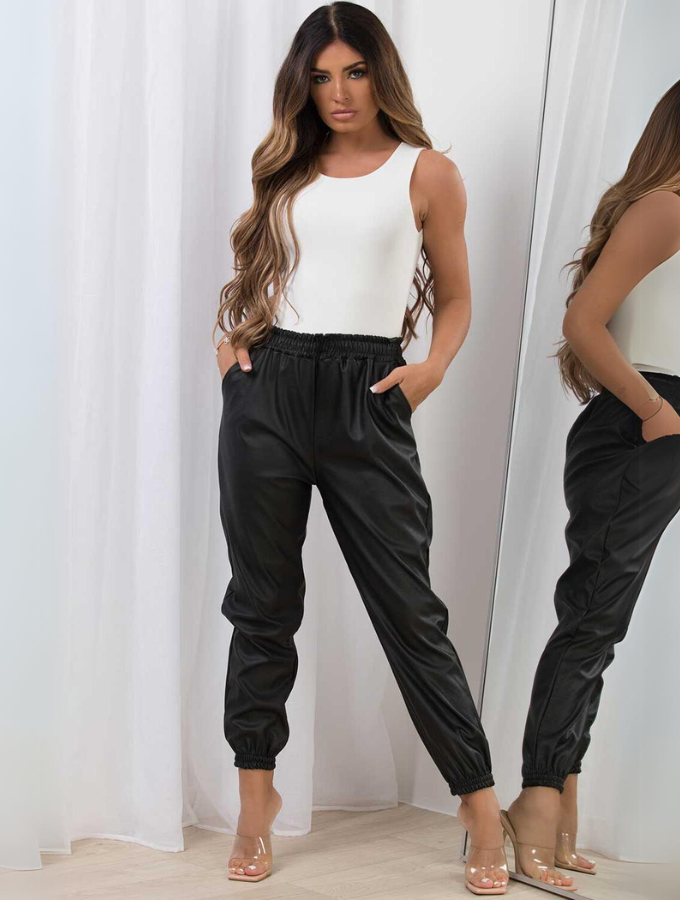 LUXE VEGAN LEATHER JOGGERS - BLACK