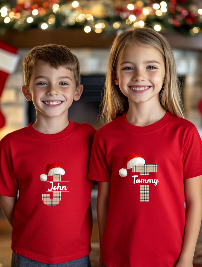 SANTA'S PLAID CUSTOM TEE - RED - KIDS