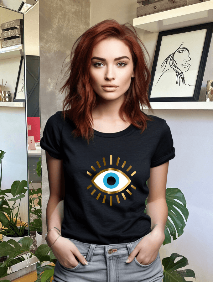 EVIL EYE FITTED TEE - BLACK - TONED