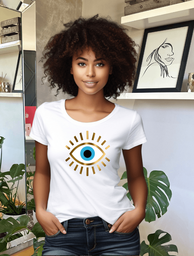 EVIL EYE FITTED TEE - WHITE - TONED