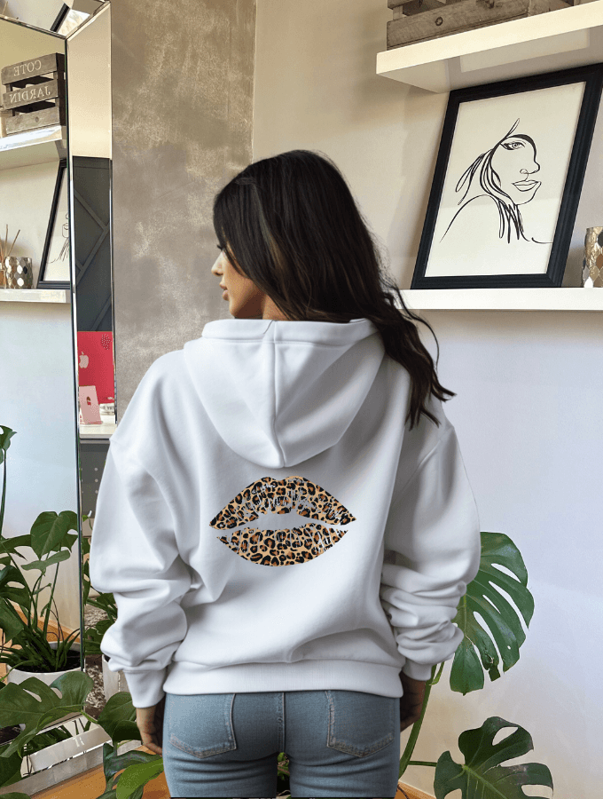 LEOPARD KISS SUMMER HOODIE - WHITE - TONED