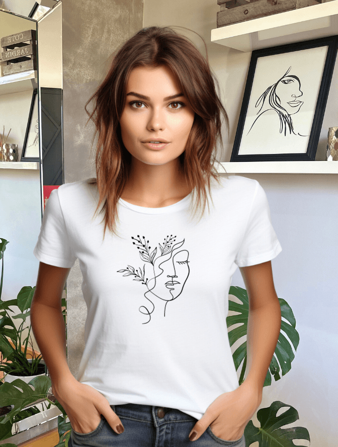 LINE ART FITTED TEE - WHITE - TONED