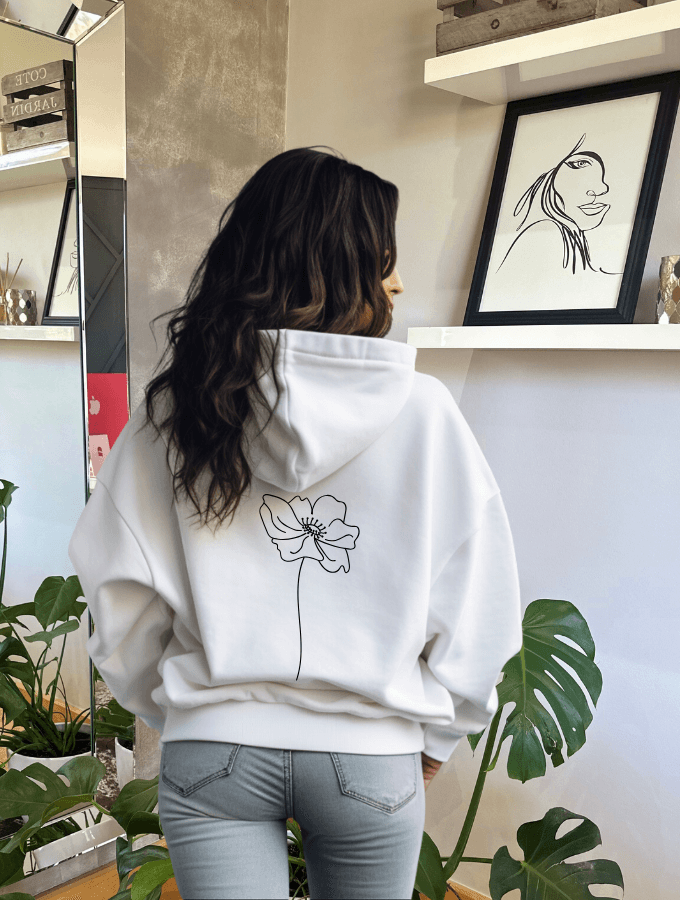 LINED FLOWER SUMMER HOODIE - WHITE - TONED