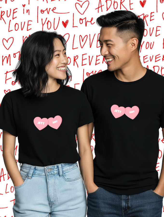 CANDY HEART CUSTOM ROUNDNECK TEE - UNISEX - BLACK