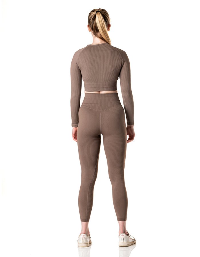 3-Piece Essential Mocha Ribbed Fitness Set