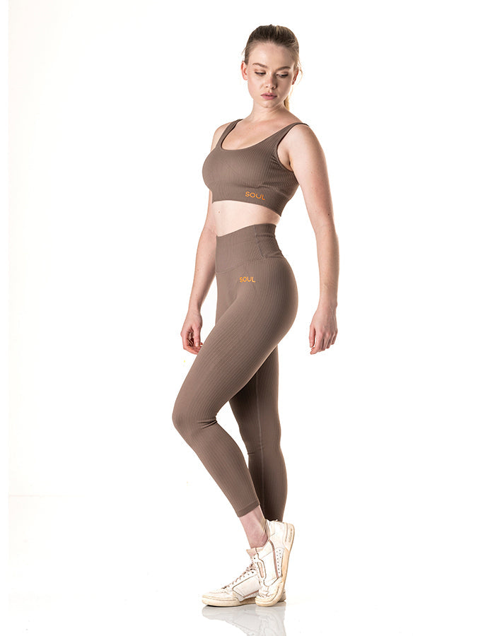 3-Piece Essential Mocha Ribbed Fitness Set