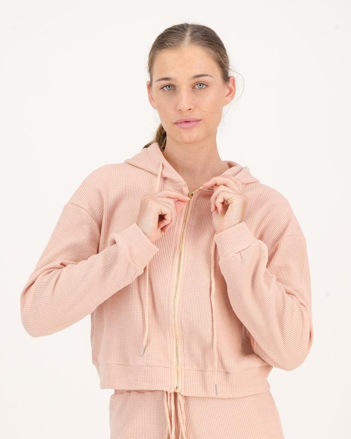 NEW KNITS FULL ZIP HOODIE - CORAL - TONED