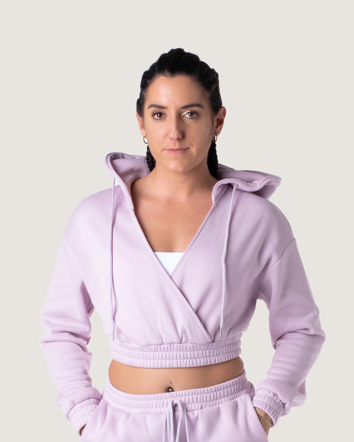 PETUNIA V-NECK CROPPED HOODIE - LILAC - TONED
