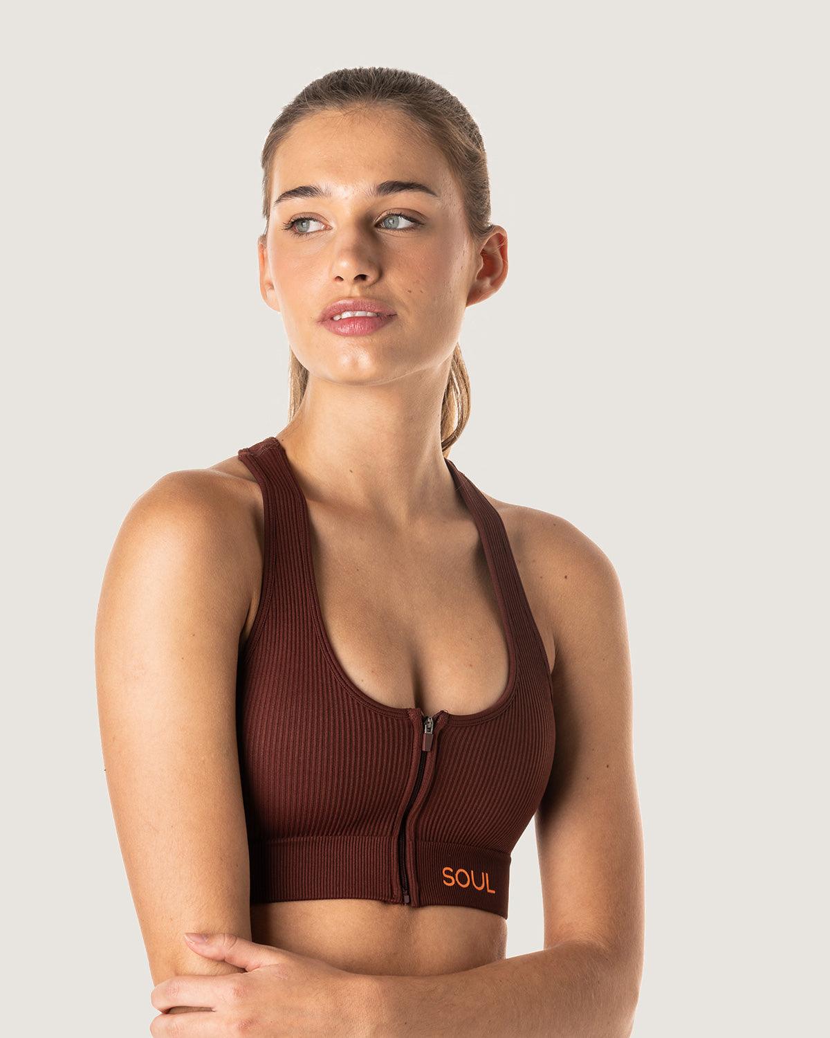 RIBBED STATEMENT RACER BACK BRA - MAROON - TONED