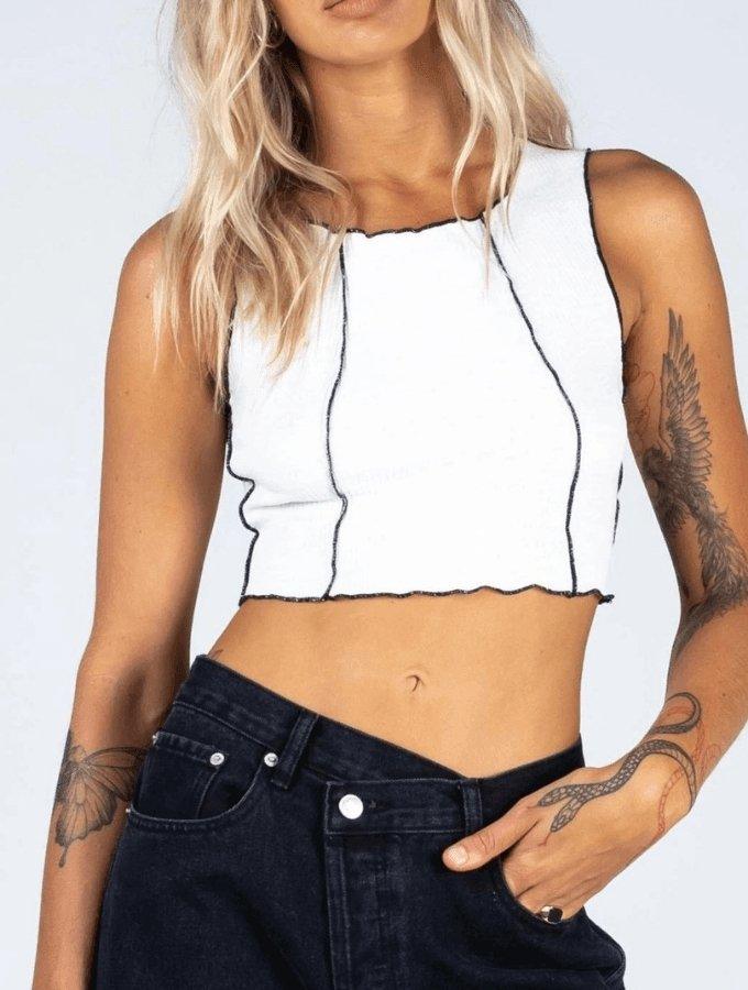 THE CONTRAST CROP - WHITE - Toned-TOPS